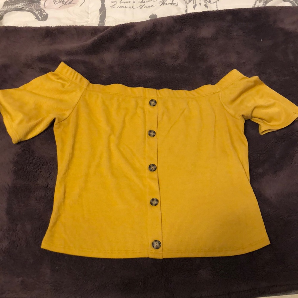 off the shoulder yellow crop top